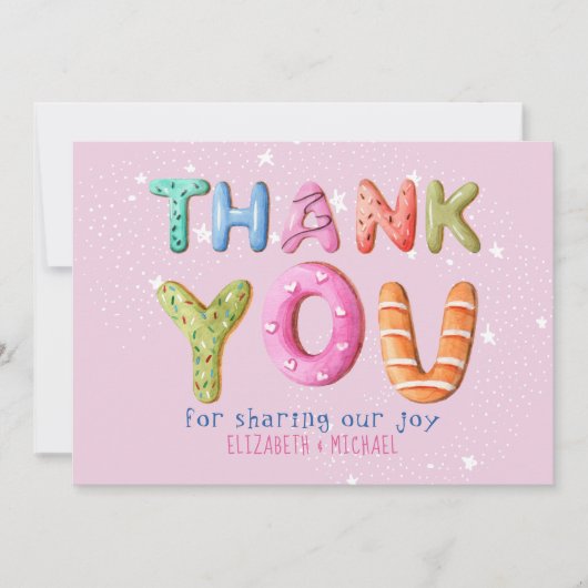 Fun Donut Letter Blush Pink Sage Green DANK U Kaart (Voorkant)