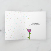 Fun Doodle Flowers blauw roze stippen Birthday Car Kaart (Binnen)