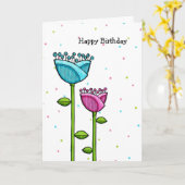 Fun Doodle Flowers blauw roze stippen Birthday Car Kaart (Gele Bloem)