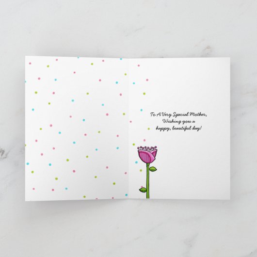 Fun Doodle Flowers blauw roze stippen Moederdag Kaart (Binnen)