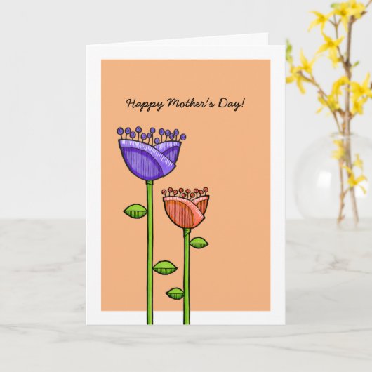 Fun Doodle Flowers oranje paars Moederdag Card Kaart (Gele Bloem)