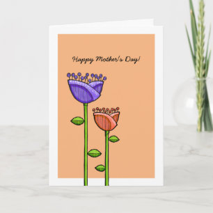 Fun Doodle Flowers oranje paars Moederdag Card Kaart
