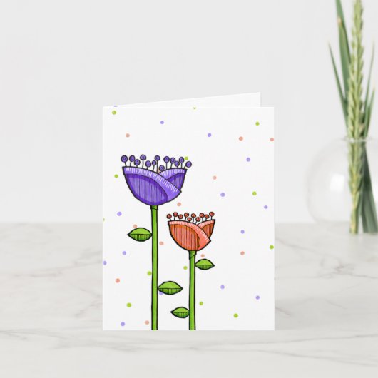 Fun Doodle Flowers paarse sinaasappel stip Note Ca Kaart (Voorkant)