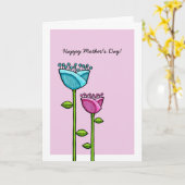 Fun Doodle Flowers roze blauwe Moederdag kaart (Gele Bloem)