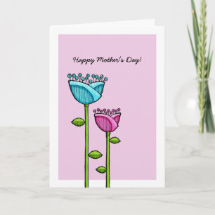 Fun Doodle Flowers roze blauwe Moederdag kaart