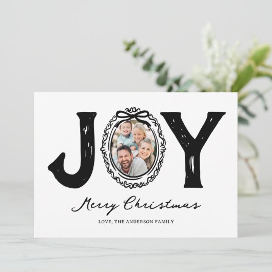 Fun Doodle Joy Foto Kerstmis Feestdagenkaart (Staand voorkant)