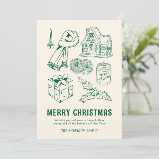 Fun Doodle Non-Photo Christmas Feestdagenkaart (Staand voorkant)