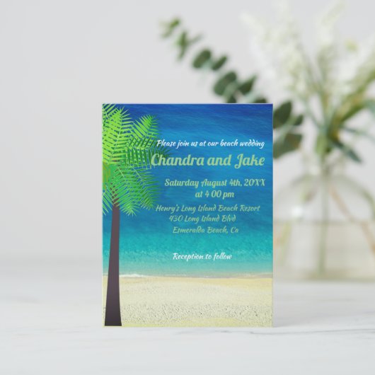 Fun dreamy strand trouwuitnodiging briefkaart (Staand voorkant)