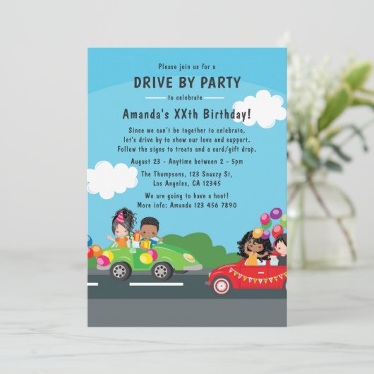 Fun drive by Birthday Party Kaart (Staand voorkant)