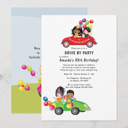 Fun drive by Birthday Party Kaart (Voorkant / Achterkant)