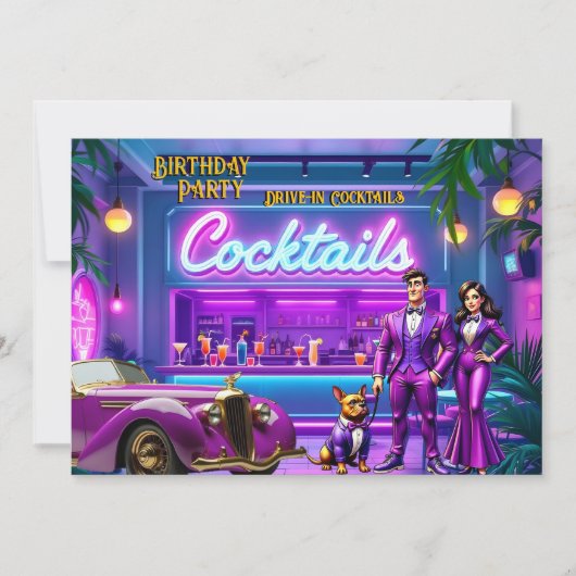 Fun Drive-in Cocktail Bar Birthday Couple Bulldog Kaart (Voorkant)