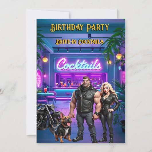 Fun Drive-in Cocktail Bar Verjaardag Biker Paar Kaart (Voorkant)