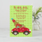 Fun Driving Reindeer met Boom Holiday Party Kaart (Staand voorkant)