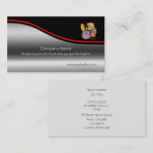 Fun Drummer Drumming, rode swoosh, metallic-effect Visitekaartje (Voorkant / Achterkant)