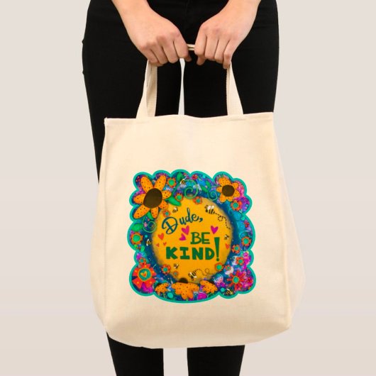 Fun Dude Be Kind Schattigee Floral Inspirivity Can Tote Bag