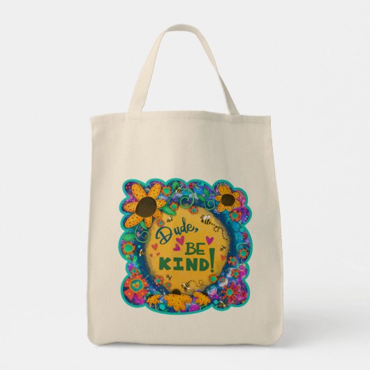 Fun Dude Be Kind Schattigee Floral Inspirivity Can Tote Bag (Achterkant)