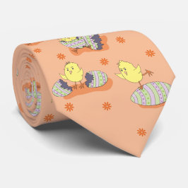 Fun Easter Chick Pattern Light Peach Stropdas