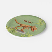 Fun Eat Cake Greenery T-Rex Children Party Papieren Bordje (Gekanteld)