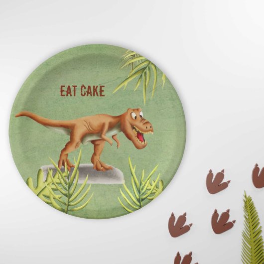 Fun Eat Cake Greenery T-Rex Children Party Papieren Bordje