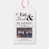 Fun Eat Drink & Be Merry Foto Retro Kerst Cadeaulabel (Voorkant)