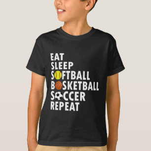 Fun Eat Slaap Softbal Basketbal Voetbal Mannen Jon T-shirt