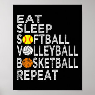 Fun Eat Slaap Softbal Volleybal Basketbal Jongens Poster