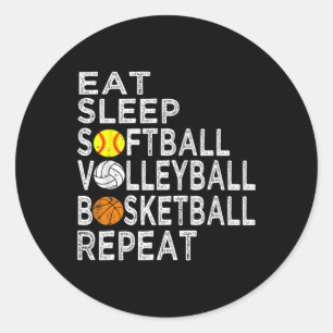 Fun Eat Slaap Softbal Volleybal Basketbal Jongens Ronde Sticker