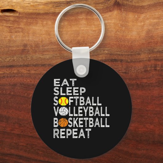 Fun Eat Slaap Softbal Volleybal Basketbal Jongens Sleutelhanger (Voorkant)
