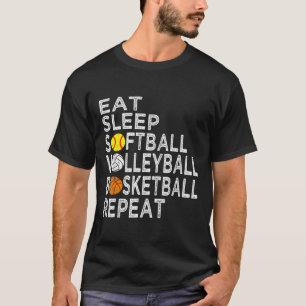 Fun Eat Slaap Softbal Volleybal Basketbal Jongens T-shirt