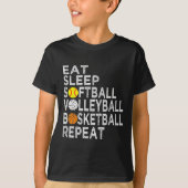 Fun Eat Slaap Softbal Volleybal Basketbal Jongens T-shirt (Voorkant)