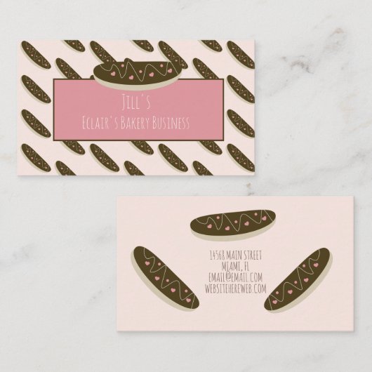 Fun Eclair Donuts Hearts Pink Bakery Visitekaartje (Voorkant / Achterkant)