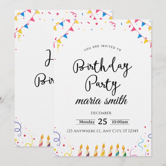 Fun & Editable Birthday Invitation – Custom Party  Kaart (Voorkant / Achterkant)