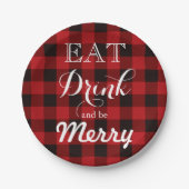 Fun Eet Drink en wees vrolijk rode buffalo plaid Papieren Bordje (Voorkant)