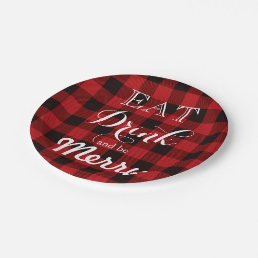 Fun Eet Drink en wees vrolijk rode buffalo plaid Papieren Bordje (Gekanteld)