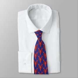 Fun Electric Blue Necktie met een rood lobster pat Stropdas