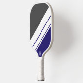 Fun Elegant Navy Dark Grey White Diagonal Stripes Pickleball Paddle (Links)