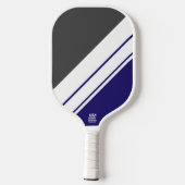Fun Elegant Navy Dark Grey White Diagonal Stripes Pickleball Paddle (Achterkant)