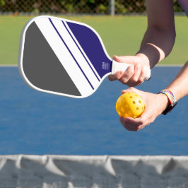 Fun Elegant Navy Dark Grey White Diagonal Stripes Pickleball Paddle