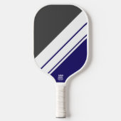 Fun Elegant Navy Dark Grey White Diagonal Stripes Pickleball Paddle (Voorkant)