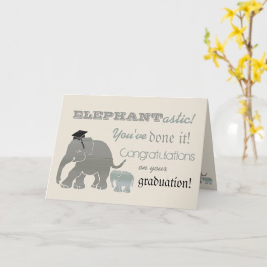  Fun Elephant Afstuderen Typografisch Kaart (Gele Bloem)