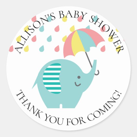 Fun Elephant Baby shower Dank u Sticker (Voorkant)