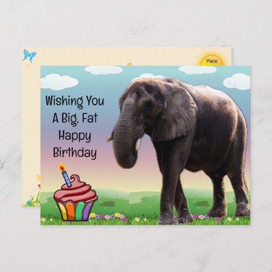 Fun Elephant Birthday Briefkaart (Voorkant / Achterkant)