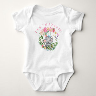 Fun Elephant OMG so Cute Text Flowers Pink Girl Romper