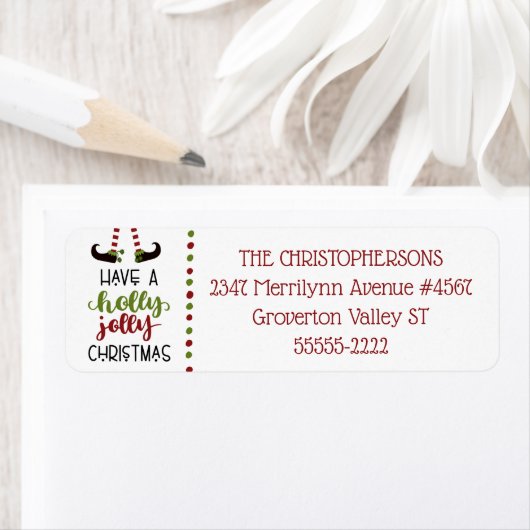 Fun Elf Legs HOLLY JOLLY CHRISTMAS Etiket (Insitu)