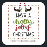 Fun Elf Legs Holly Jolly Christmas Gepersonaliseer Vierkante Sticker<br><div class="desc">Grillige,  leuke elfbenen met de groet HEBBEN EEN HOLLY JOLLY KERSTMIS in rood en groen. Personaliseer met jouw tekst onderaan en gebruik als vakantiekaartenenvelop zegels,  cadeau label stickers,  zakelijke of bedrijfsvakantie stickers,  enz.</div>