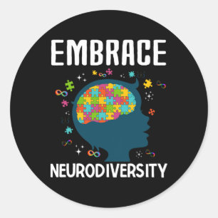 Fun Embrace Neurodiversity Quote Autisme Bewustzij Ronde Sticker