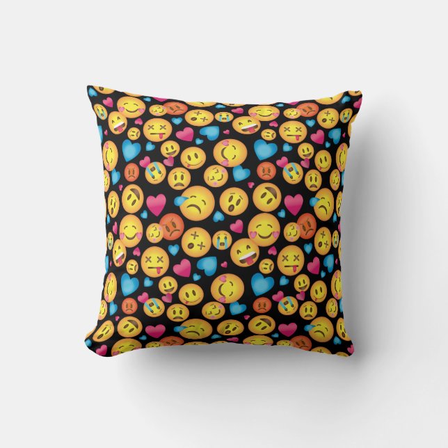 Fun Emoji Print Pillow met Monogram Kussen (Voorkant)