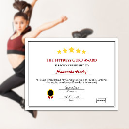 Fun Employee Award Certificaat - Fitness Guru