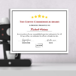 Fun Employee Award Certificaat - Kantoor Barista