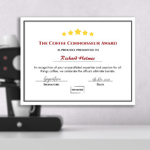 Fun Employee Award Certificaat - Kantoor Barista